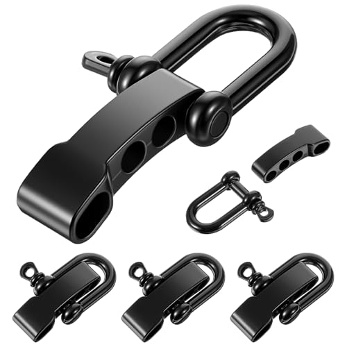 LXUEJIE 4 Pack Durable Paracord Bracelet Paracord Bracelet Shackle Buckle Metal Survival Bracelets Bow Anchor + D Ring Shackle Clasp Survival Bracelets Clasp for Camping/Outdoor Enthusiasts (Black)