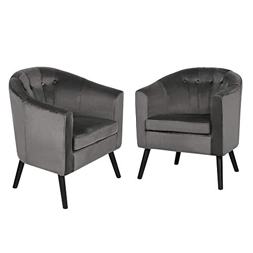 OHMG Lot de 2 Fauteuils Crapaud en Tissu de Lin, Style Scandinave Avec Accoudoirs et Dossier, Petit Canapé Rembourrée Épaisse Pour Salon