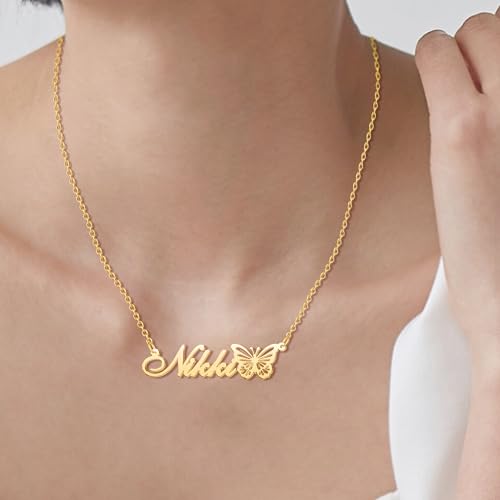 CLY Jewelry Personalized Custom Name Necklace Gold Plated Nameplate Customized Butterfly Pendant Jewelry Gift for Women - Thumbnail 4