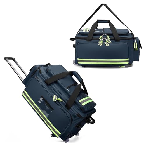 Portable First Aid Kit Bag, Large Capacity Outdoor Emergency Medical Duffle, Trolley with Inner Dividers(Blue)
