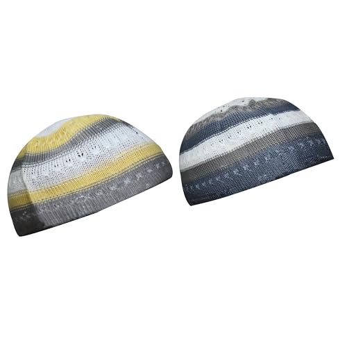2 Pcs Hat Skull Taqiya Cap Takke Men Kufi Stretch Knitted Mens Beanie Topi Cap Islamic Arabic Muslim Islam Arab Prayer Arab Koofi Kofi Gift Polyester Yarn HandMade Under Helmet Hats Caps Gifts