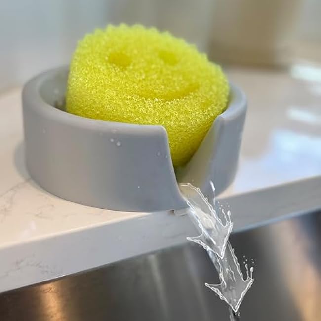 Kitchen Sponge Holder Large Size Compatible with Scrub Daddy - Silicone Sponge Holder That Drains into Your Sink - Fits Dish Brush, Dish Wand and Scrub Mommy