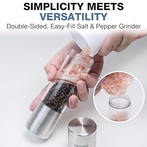 Eparé 2 in 1 Salt and Pepper Grinder Combo – Manual Dual Salt and Pepper Grinder in One for Kitchen Use – Stainless Steel Himalayan Salt Grinder Refillable All-in-One