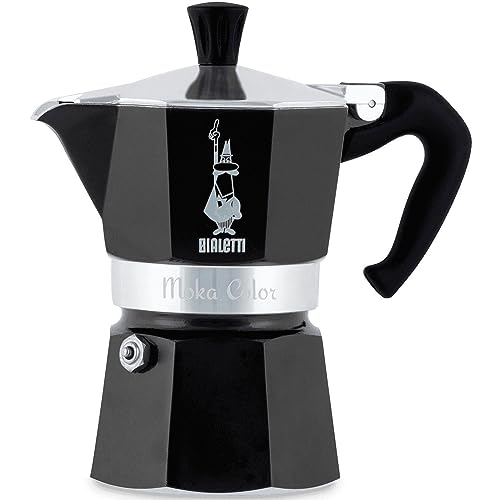 Bialetti - Moka Color: Ikonische Espressomaschine für die Herdplatte, macht echten Italienischen Kaffee, Moka-Kanne 3 Tassen (130 ml), Aluminium, Schwarz