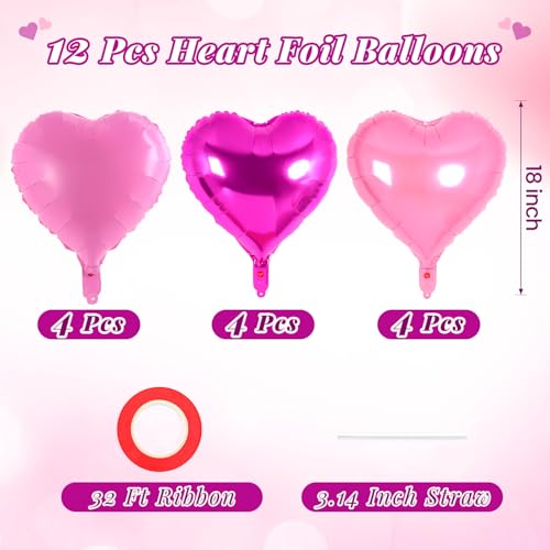 Image of 12 Pcs Colorful Heart Balloons,18 Inch Heart Foil Balloons Love Balloon Valentine Balloon for Birthday Party Wedding Engagement Party Baby Shower Valentine Day Decorations