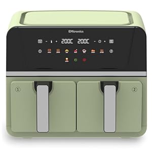 EMtronics 9L Dual Zone Air Fryer 2400W Family Size, 8 Preset Cooking Mode, Match Cook & Smart Finish Functions, 9 Litre - Sage Green
