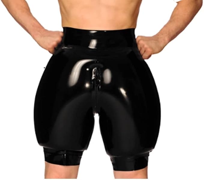 SUPERCH Hommes Gonflable Latex Shorts Entrejambe Fermeture éclair en
