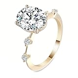 Daesar Anillos para Boda Mujer con 4 Garras Oval con Moissanita de 1ct, Oro Amarillo 9K, Talla 21(61mm), Anillos Alianzas de Boda Oro