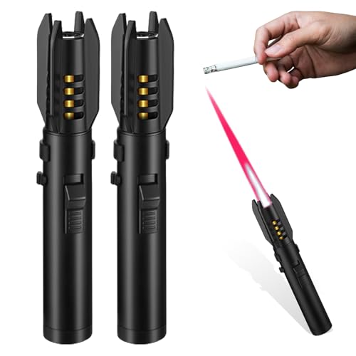 WIYETY 2 accendini a fiamma jet, con fiamma regolabile, antivento, ricaricabili a gas, accendino a stelo lungo, accendino temporale bloccabile per barbecue, camino (senza gas butano) (nero)