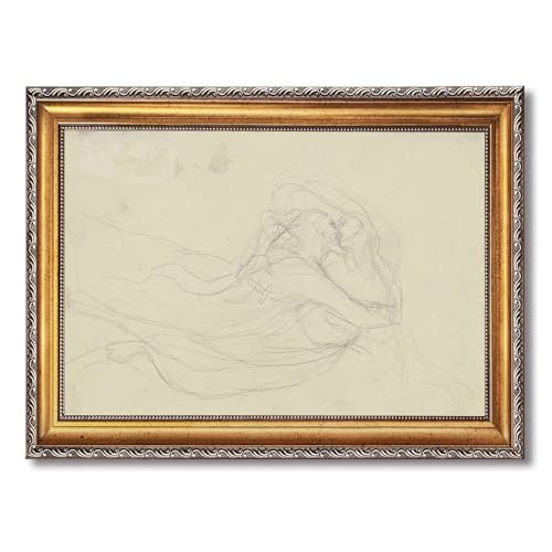 Vintage Framed Embracing Couple Wall Art Canvas Print Oil Paintings