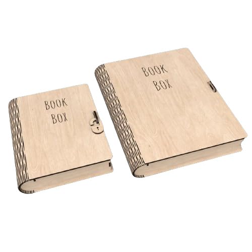 American Elm Wooden Book Box Set – Large and Medium Size – Storage for A4 and A5 Paperwork – 3mm Thick Wood with Lockable Lid – DIY Craft, Home Decor, and Organization