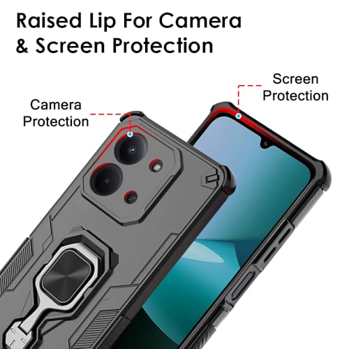Image of TheGiftKart Tough Armor Bumper Back Case Cover for Redmi 15C 5G | Ring Holder & Kickstand in-Built | 360 Degree Protection Back Case Cover for Redmi 15C 5G (PC & TPU, Black)