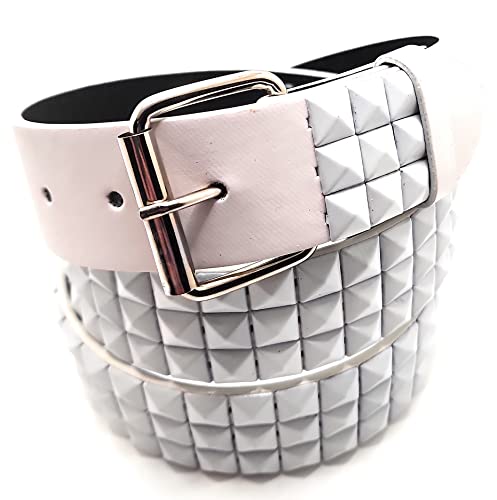 All White Pyramid Studded Leather Belt Punk