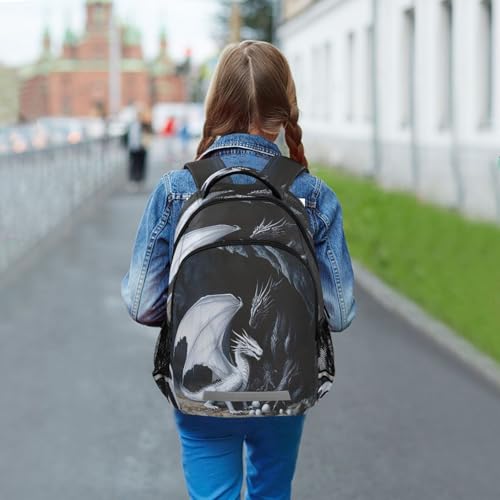 Black White Dragon School Backpack for Boys Girls,Preschool Elementary Kindergarten School Bag Kids Backpack Bookbag Travel Laptop Bag Casual Daypack4
