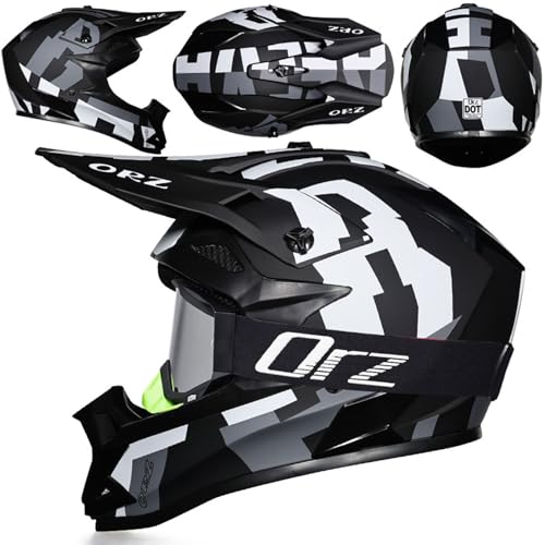 Motocrosshelme ECE Motorradhelm Downhill Full Face ATV Helm Crosshelm Herren Damen Dirt Bike Off Road Helm Erwachsene Integralhelme Mit Brillen Für MTB, Enduro, Quad,Black~2-S