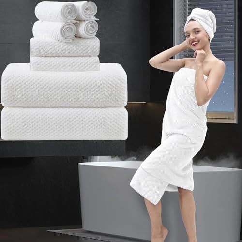 Banyo Havlu Seti, 8 Parça Beyaz |2 Büyük Boy Banyo Havlusu Çarşaf, 2 El Havlusu ve 4 Kese| 600 Gsm Ultra Yumuşak Lüks Premium Havlu Seti Yüksek Emici Hızlı Kuruyan Otel Havlusu Koleksiyonu