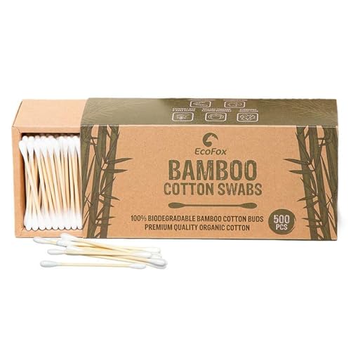Bamboo Cotton Swabs 500 Count | Eco-Friendly & Pure Cotton Buds | Double Tipped Sticks | 100%...