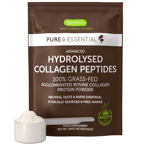 Collagen Hydrolysat Peptide aus zertifizierter Weidehaltung - Premium Rinder Kollagen Protein Pulver, Optimale Löslichkeit, 400g, von Igennus