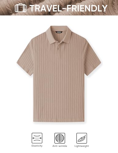 Image of JMIERR Mens Casual Polo Shirt Summer Short Sleeve Vacation Button Beach Knit Stretchy Golf Shirts