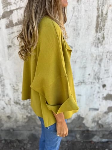 Peculiar Faux Suede Cardigan, Women's 3/4 Sleeve Lapel Solid Color Jacket, Casual Open Front Lapel Draped Outwear4