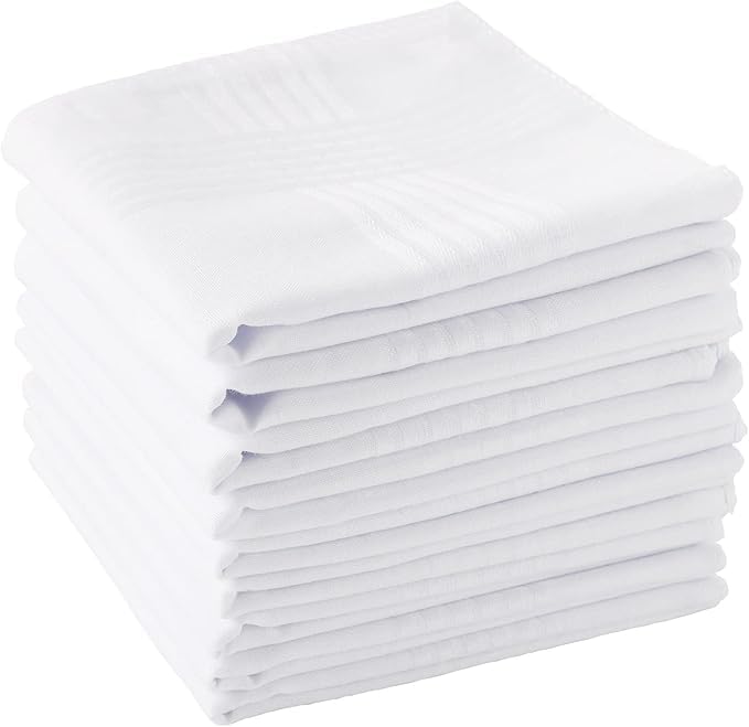Men's Handkerchiefs - 12Pack Soft Cotton Handkerchiefs, 40 x 40cm Large Pocket Squares Hankies for Men and Women, Premium Classic Gents Hankies Set (White with Stich)