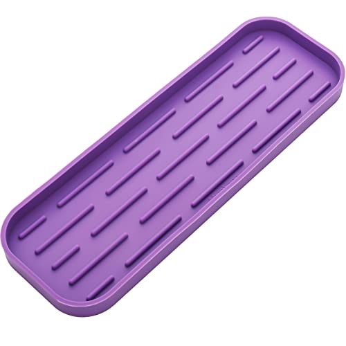 MicoYang Silicone Kitchen Sink Organizer Tray for Multiple Usage,Eco-Friendly Sponges Holder for Kitchen Bathroom Counter or Sink,Dish Soap Dispenser,Scrubber,Bottle,Cup (Purple, 12"×4")