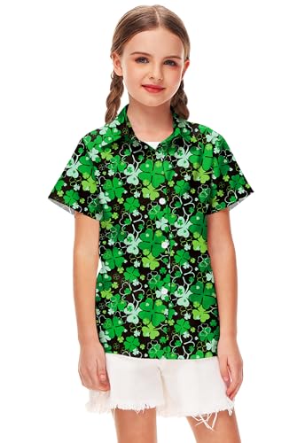 Image of Remimi Unisex Kids 4th of July Button Up Shirt Boys American Flag Print Hawaiian Beach Short Sleeve Tops 5-14 Years