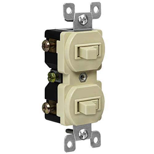 Enerlites Duplex Double Toggle Light Switch, Single Pole, Side, Copper Wire Only, Grounding Screw, Residential Grade, 15A 120V, Ul Listed, 82150-I, Ivory #TOP5
