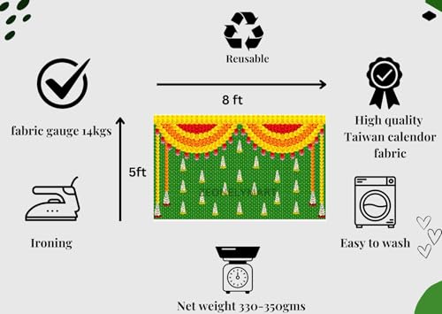 Image of zeonely mart Coconut Backdrop Cloth for decorationss | Coconut Leaf Backdrop Cloth Decoration,Housewarming and Wedding Etc Events Decoration (5 8 FT) Backdrop for varalakshmi Pooja