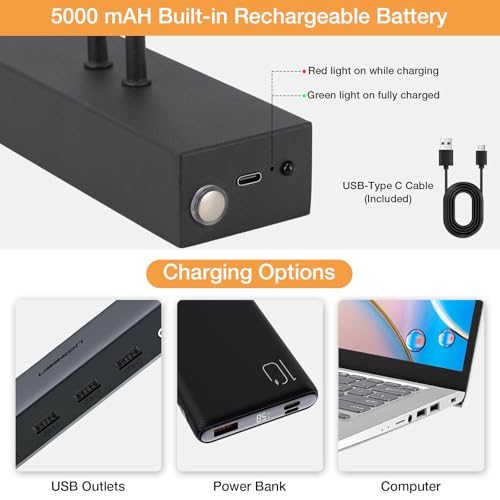 Image of 16 in Picture Light, 5000mAh Battery Operated, Timer Cordless Art Lights for Paintings, Remote Control&Touch, Black, Gallery Dartboard Art Bedroom Bathroom