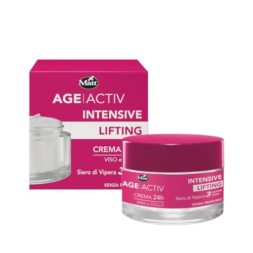 Matt, AGEACTIV Intensive Lifting Creme für Gesicht und Hals 24 Stunden, mit Vipera-Serum 3-Alpha Plus, spendet der Haut Feuchtigkeit, reduziert Falten, ideal für eine entspannte Haut, parfümfrei, 50
