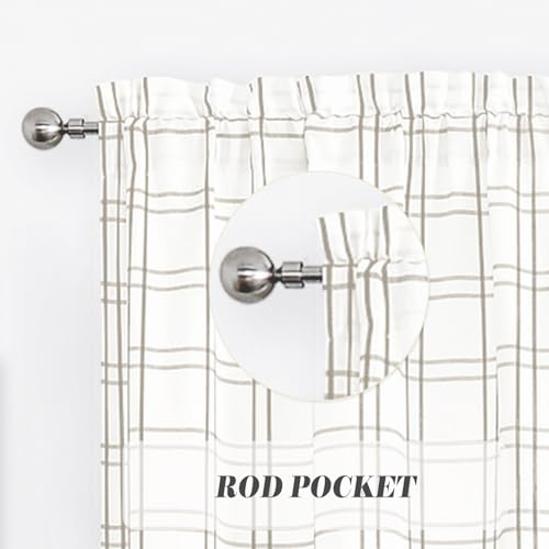 Amzdecor Plaid Window Treatment Set,Light Filtering Curtain Woven Lines Pattern Drapes For Living Room And Bedroom, Semi Sheer Rod Pocket Modern Farmhouse Style 2 Panels 40"X63",Liene&White. thumb #5