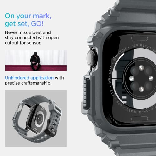 Image of Spigen Rugged Armor Pro for Apple Watch Series 11 46mm Case with Strap Band, Series 10 46mm Protective TPU Cover with Strap - Dark Gray