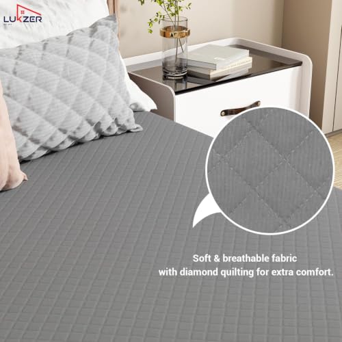 Image of Lukzer 100% Waterproof Quilted Mattress Protector Grey King Size 72 x 72 Inches (6 x 6 ft) Cotton-Feel Bed Protector Soft Noiseless Hypoallergenic Breathable Elastic Fitted Mattress Cover /Bed Cover