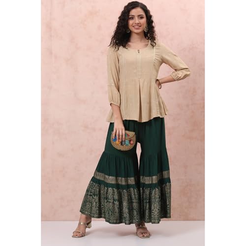 Image of Rangriti Gold Liva Flared Indie Top for Women