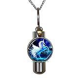 Moonlight Unicorn Photo Cremation URN Necklace Horse with Wings Jewelry Glass Cabochon URN Chain...