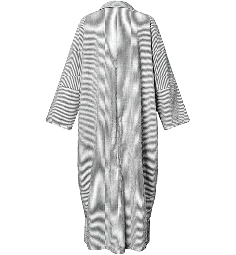 Image of ebossy Women's Casual Stripes Buttoned Long Sleeve Oversized Loose Fit Maxi Shirt Dress Plus Size