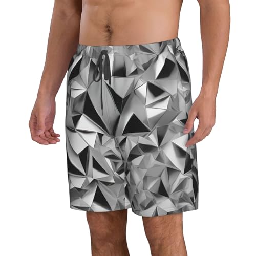 Silver Geometric Figure Print Beach Casual Shorts for Men,Summer Swim Trunks,for Surfing,Running,and Everyday Wear2