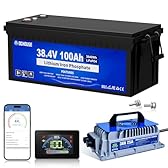 DC HOUSE Upgraded 36V 100Ah Lithium Golf Cart Battery w/Switch, 200A BMS Lifepo4 Battery with 36V 25A Charger, Bluetooth & LCD Monitor, Peak Current 670A,for Trolling Motors,Marine