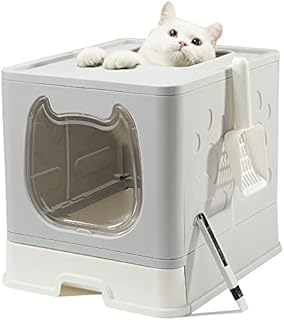 Pawsayes Cat Litter Tray Litter box with Lid for Medium and Small Cats, Foldable Top Entry Kitten Litter Box with Drawer Pan and Scoop