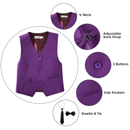 Boy's Suit Vest with Bowtie and Tie Kids Suits for Boy Adjustable Back Strap Vest Set3