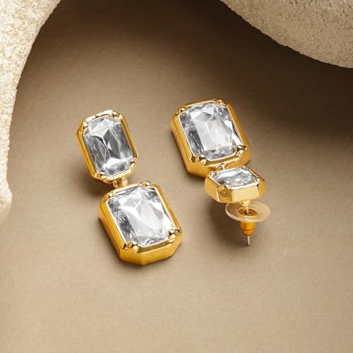 Image of Rubans Drop Earrings American Diamond Crystal Stylish Trendy Jewellery Gift for Women & Girls