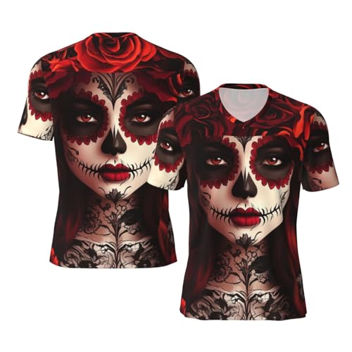 Stylish Athletic Sports Jersey Mexico-Sugar-Skull-Rose Men's Rugby Jersey Large