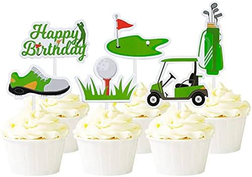 Mulukaya 24Pcs Golf Cupcake Toppers Golf Shoes Bag Ball Carts Lawn Cake Picks for Birthday Party Supplies