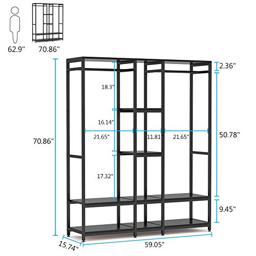 Tribesigns Double Rod Free Standing Closet Organizer, Heavy Duty Clothes Closet Storage With Shelves, Extra Large Wardrobe Clothes Garment Rack, Shelving Unit Capacity 500 Lb, Black #TOP6