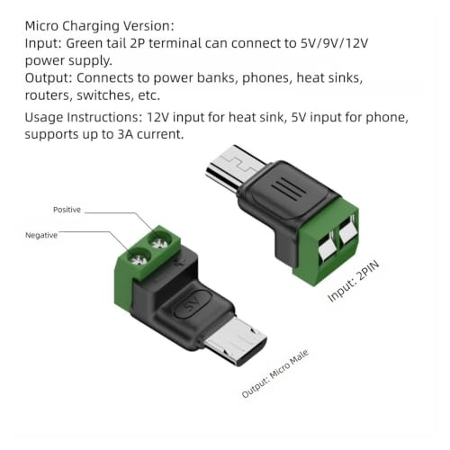 Adaptador USB C a terminal de tornillo de 2 pines para proyectos de 5V 2