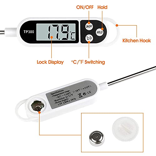Meat Thermometer Digital Thermometer With Long Probe, Instant Read Cooking Thermometer, Meat Thermometer For Food, Meat, Oil, Milk, Wine, Bbq And Hot Water #TOP1