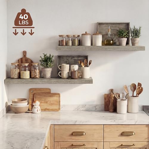 Image of Dreamland 36 Inches Floating Shelves for Wall, 9.3 inch Deep Long Floating Shelves Set of 2, Large Display & Storage Shelf, Wall Shelf for Bathroom Bedroom Living Room Kitchen Office, Grey