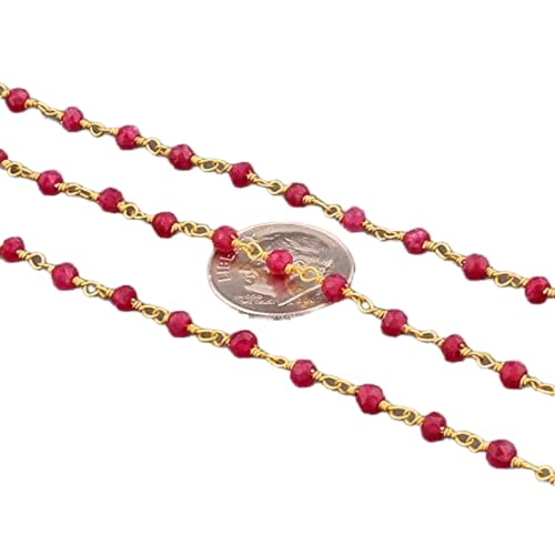 Rubis facetté chaîne rosaire en plaqué or 3mm pour création bijoux DIY