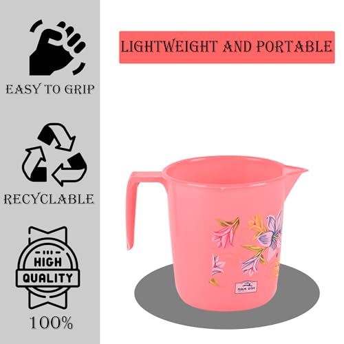 Image of Kuber Industries Bathroom Mugs Set of 24 | Plastic Mug for Bathroom | Water Mug | Bathing Mug | Flower Print | 500 ML | Pink